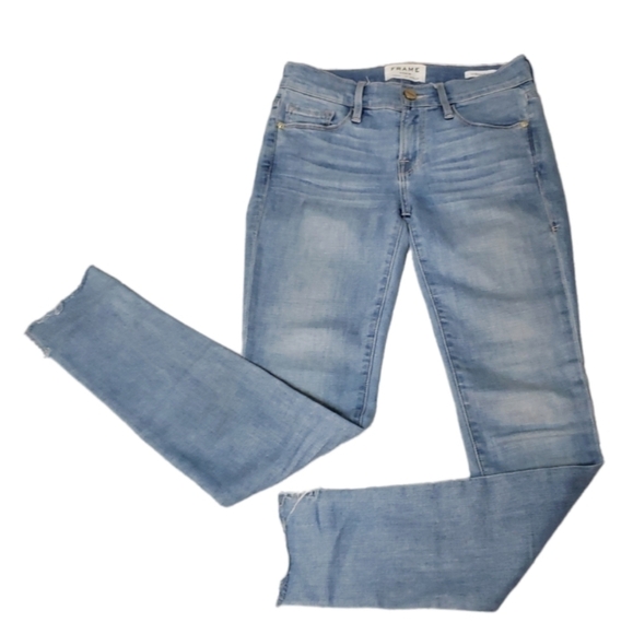 FRAME DENIM LE SKINNY DE JEANNE TWO STEPS FRAYED HEM ANTIBES JEAN, SIZE 24 - Picture 10 of 13